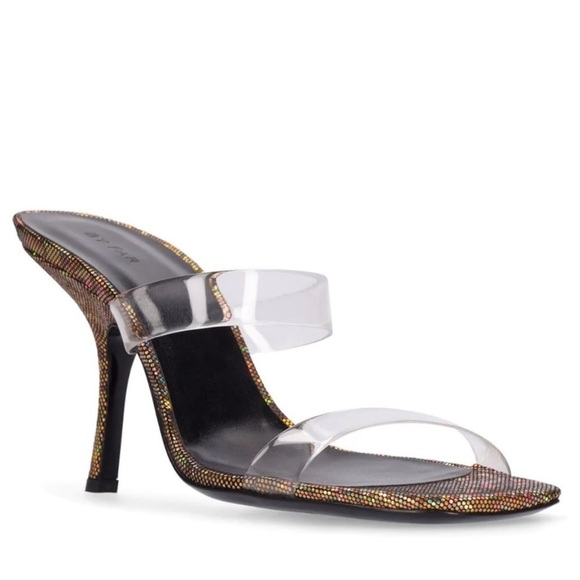 New By Far Clara PVC Iridescent Heeled 95mm Sandals - Picture 1 of 11